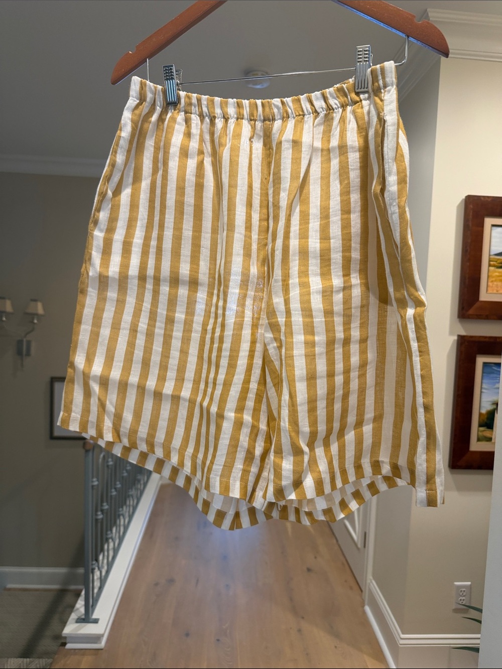 Anthropologie Maeve Yellow & White Striped Elastic-Waist Bermuda Shorts